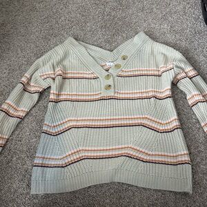 Striped Button-Detail Sweater